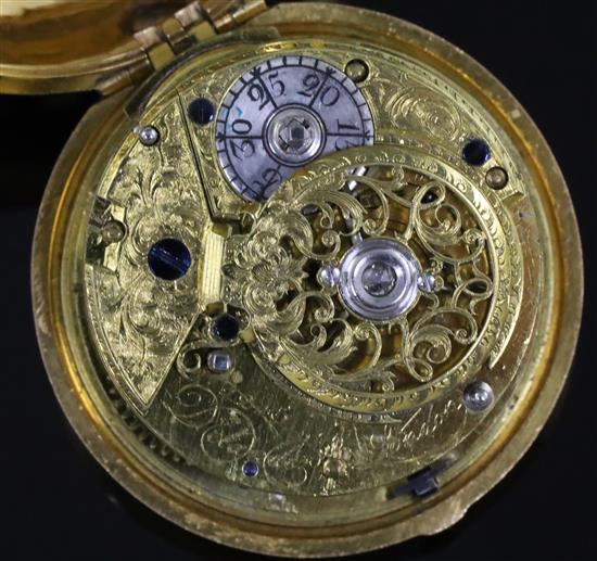Delander, London, a George II gold pair-cased keywind cylinder pocket watch, No. 1245, the case dated 1741,